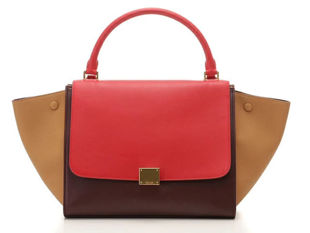 Celine Red Bordeaux x Purple Brown Leather Handbag Trapeze Purple Brown